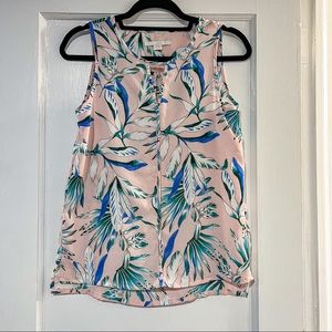 COOPER & ELLA Tropical Floral Keyhole Tank Top Light Pink Green Size XS